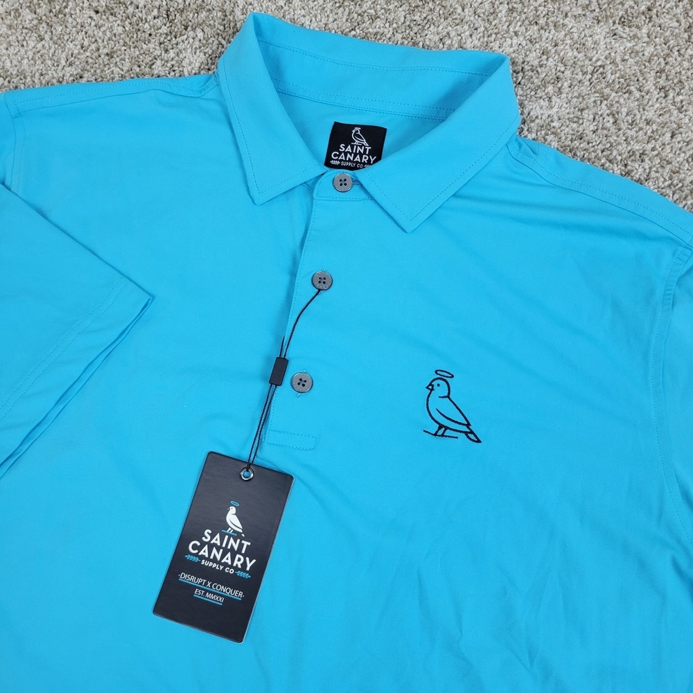 NWT Saint Canary Mens Large Solid Blue Performance Stretch Golf Polo SS